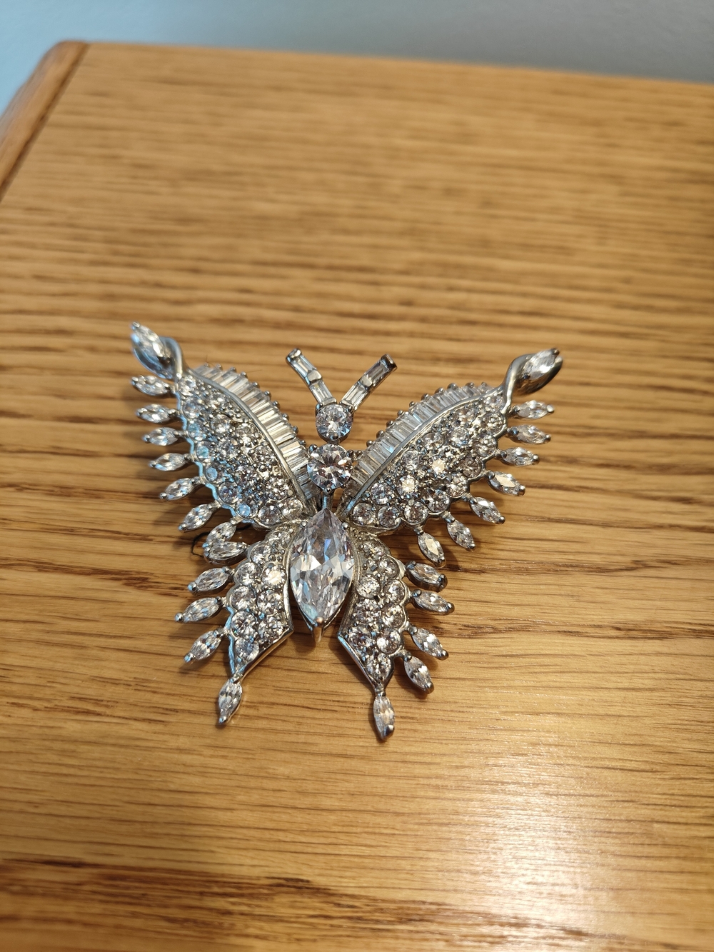 Ornate Silver-toned Encrusted Butterfly Brooch
